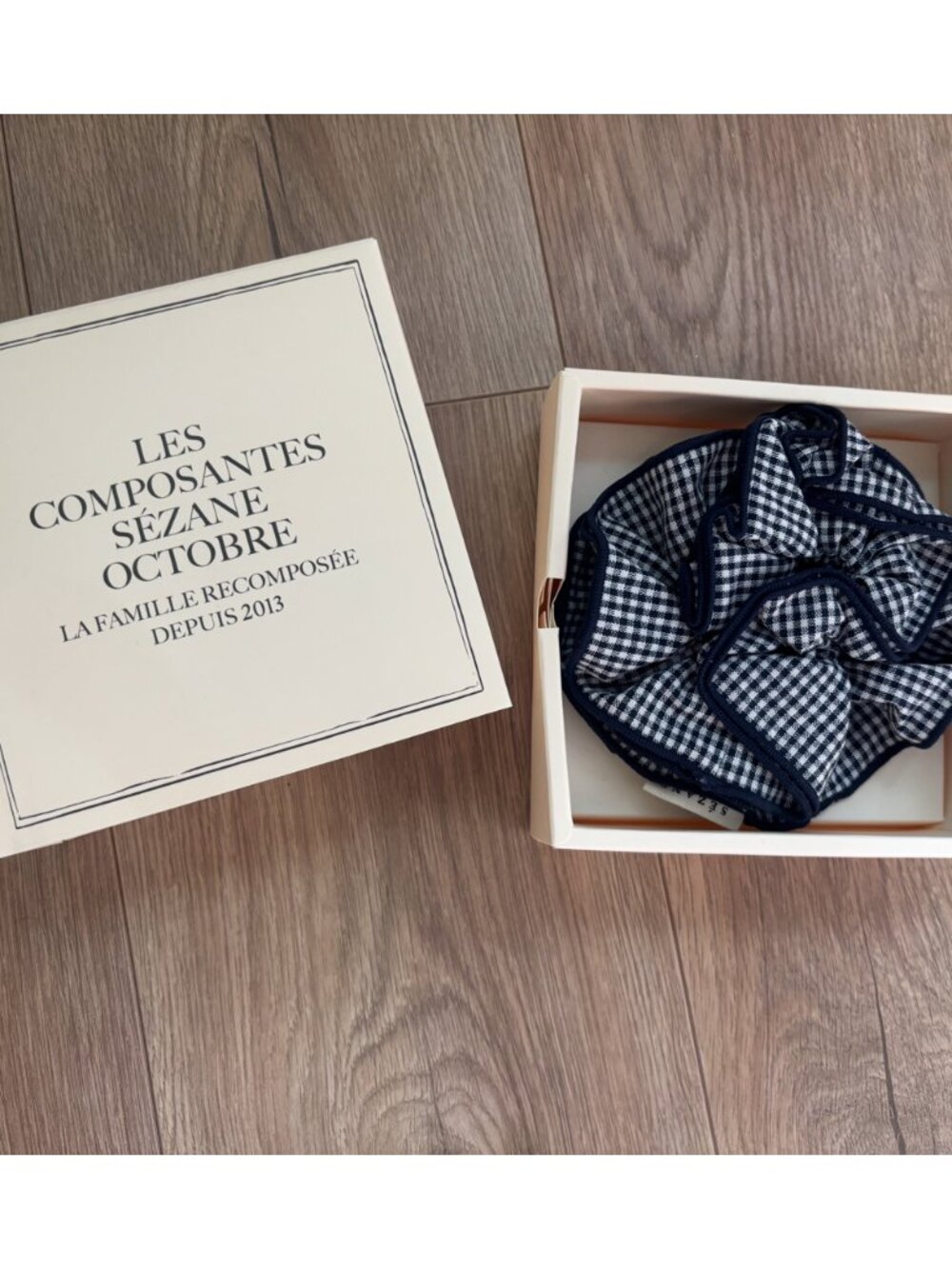 NWT Sezane Navy Gingam Hair Scrunchie